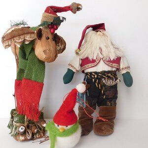 Rustic Wood Reindeer Brinns Old European Santa Doll Bird Primitive